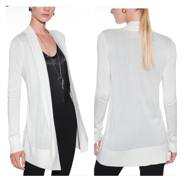 WHBM Rib-Trim Long Open Front Cardigan Sweater Women’s SZ XS in Off White - Picture 1 of 9